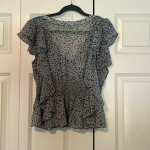 feather bone by anthropology blouse in size medium with blue and brown pattern